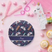 名前をカスタムするネイビーブルーグリッターナースハットハート ペーパープレート (パーティー)