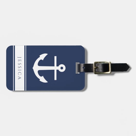 名前をカスタムするネイビーブルー航海のラゲッジタグ ラゲッジタグ (正面横)