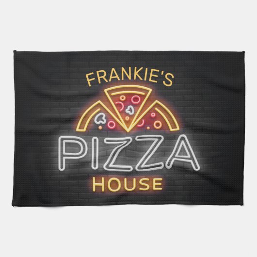 名前をカスタムするネオンイタリアンピッツェリアピザハウス キッチンタオル (横)