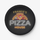 名前をカスタムするネオンイタリアンピッツェリアピザハウス ペーパープレート (正面)