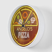 名前をカスタムするネオンピッツェリアレストランウォールクロック 壁時計 (傾斜)