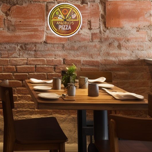 名前をカスタムするネオンピッツェリアレストランウォールクロック 壁時計