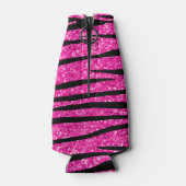 名前をカスタムするネオンホットピンクグリッターゼブラダイヤモンド ボトルクーラー (裏面)