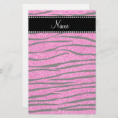 名前をカスタムするネオンホットピンクグリッターゼブラ縞 便箋 (正面/裏面)