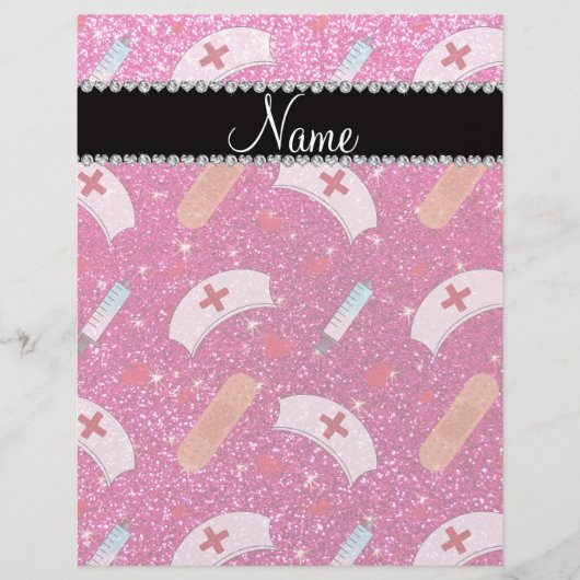 名前をカスタムするネオンホットピンクグリッターナースハットハート チラシ (正面)