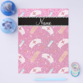 名前をカスタムするネオンホットピンクグリッターナースハットハート チラシ (シングル)