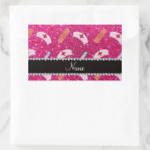 名前をカスタムするネオンホットピンクグリッターナースハットハート 長方形シール (バッグ)