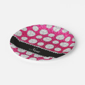 名前をカスタムするネオンホットピンクグリッターバレーボール ペーパープレート (アングル)