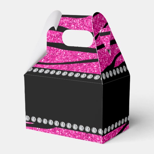 名前をカスタムするネオンホットピンクグリッター縞模様 フェイバーボックス (裏面サイド)