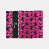 名前をカスタムするネオンホットピンクグリッター蝶 フリースブランケット (正面(横))