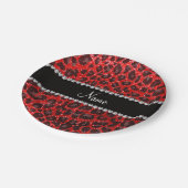 名前をカスタムするネオンレッドグリッターヒョウ柄 ペーパープレート (アングル)