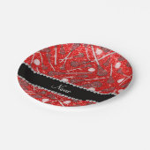 名前をカスタムするネオン赤グリッターラクロス棒 ペーパープレート (アングル)