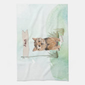 名前をカスタムするノーフォークテリアペットドッグ キッチンタオル (縦)