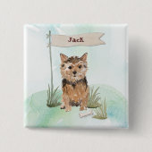 名前をカスタムするノーフォークテリアペットドッグ 缶バッジ (正面)
