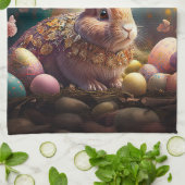 名前をカスタムするハッピーイースターバニーとイースターエッグ キッチンタオル (折り畳み)