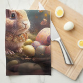 名前をカスタムするハッピーイースターバニーとイースターエッグ キッチンタオル (四つ折り)