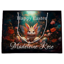 名前をカスタムするハッピーイースターバニーとイースターエッグ ラージペーパーバッグ