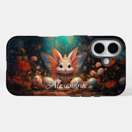 名前をカスタムするハッピーイースターバニーとイースターエッグ Case-Mate iPhoneケース (裏面 (横))