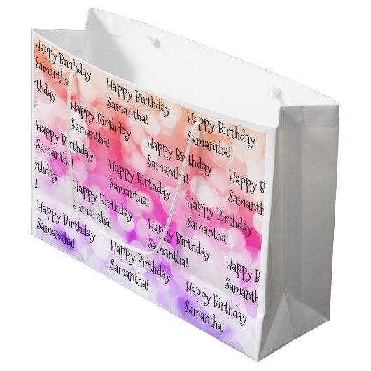 名前をカスタムするハッピーバースデーおもしろいカラフルブライトミー ラージペーパーバッグ (正面アングル)