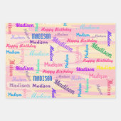 名前をカスタムするハッピーバースデーガールズギフトピンク ラッピングペーパーシート (正面3)