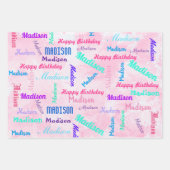 名前をカスタムするハッピーバースデーガールズギフトピンク ラッピングペーパーシート (正面)