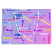 名前をカスタムするハッピーバースデーガールズパステル ラージペーパーバッグ (裏面)