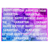 名前をカスタムするハッピーバースデーピンク/紫大理石 ラージペーパーバッグ (裏面)