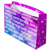 名前をカスタムするハッピーバースデーピンク/紫大理石 ラージペーパーバッグ (裏面アングル)