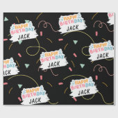 名前をカスタムするハッピーバースデーブラック ラッピングペーパー (フラット)