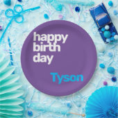 名前をカスタムするハッピーバースデーミニマルモダンパーティー ペーパープレート (パーティー)