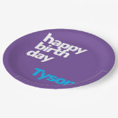 名前をカスタムするハッピーバースデーミニマルモダンパーティー ペーパープレート (アングル)