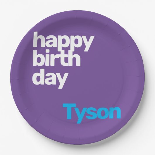 名前をカスタムするハッピーバースデーミニマルモダンパーティー ペーパープレート (正面)