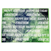 名前をカスタムするハッピーバースデー男らしグリーン ラージペーパーバッグ (正面)