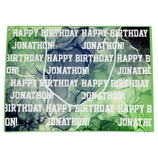 名前をカスタムするハッピーバースデー男らしグリーン ラージペーパーバッグ (正面)