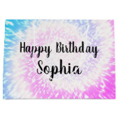 名前をカスタムするハッピーバースデー絞り染めヒッピー旋回 ラージペーパーバッグ