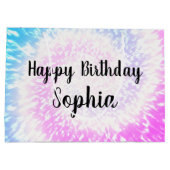 名前をカスタムするハッピーバースデー絞り染めヒッピー旋回 ラージペーパーバッグ