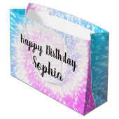名前をカスタムするハッピーバースデー絞り染めヒッピー旋回 ラージペーパーバッグ