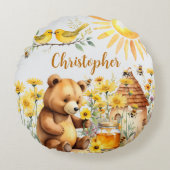 名前をカスタムするハニービーズテディベア ラウンドクッション (正面)