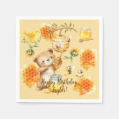 名前をカスタムするハニーベアービーバースデーパーティー スタンダードカクテルナプキン (正面)