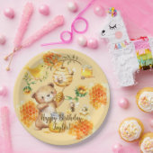 名前をカスタムするハニーベアービーバースデーパーティー ペーパープレート (パーティー)