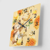 名前をカスタムするハニーベアーミツバチ スクエア壁時計 (傾斜)