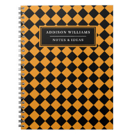 名前をカスタムするハロウィンオレンジブラックダイヤモンドパターン ノートブック
