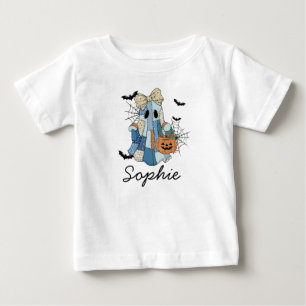 名前をカスタムするハロウィーン幽霊ガールガールトドラー& ベビーTシャツ