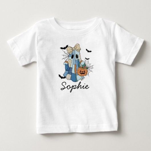 名前をカスタムするハロウィーン幽霊ガールガールトドラー& ベビーTシャツ (正面)