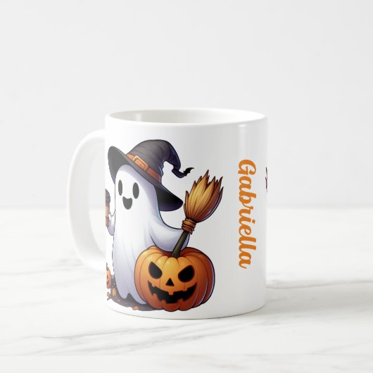 名前をカスタムするハロウィーン幽霊コーヒーマグ コーヒーマグカップ (正面左)