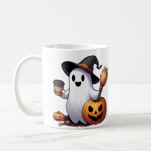 名前をカスタムするハロウィーン幽霊コーヒーマグ コーヒーマグカップ (左)