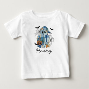 名前をカスタムするハロウィーン幽霊ボーイトドラー&ホテル ベビーTシャツ