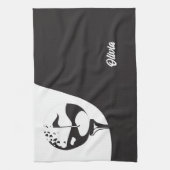 名前をカスタムするハローブラックアンドホワイトゴルフ キッチンタオル (縦)
