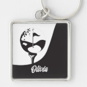 名前をカスタムするハローブラックアンドホワイトゴルフ キーホルダー (正面)