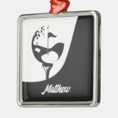 名前をカスタムするハローブラックアンドホワイトゴルフ メタルオーナメント (左)